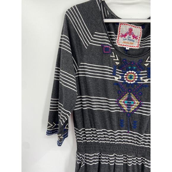 Johnny Was Striped Embroidered Gray Dress Size M - Picture 2 of 5